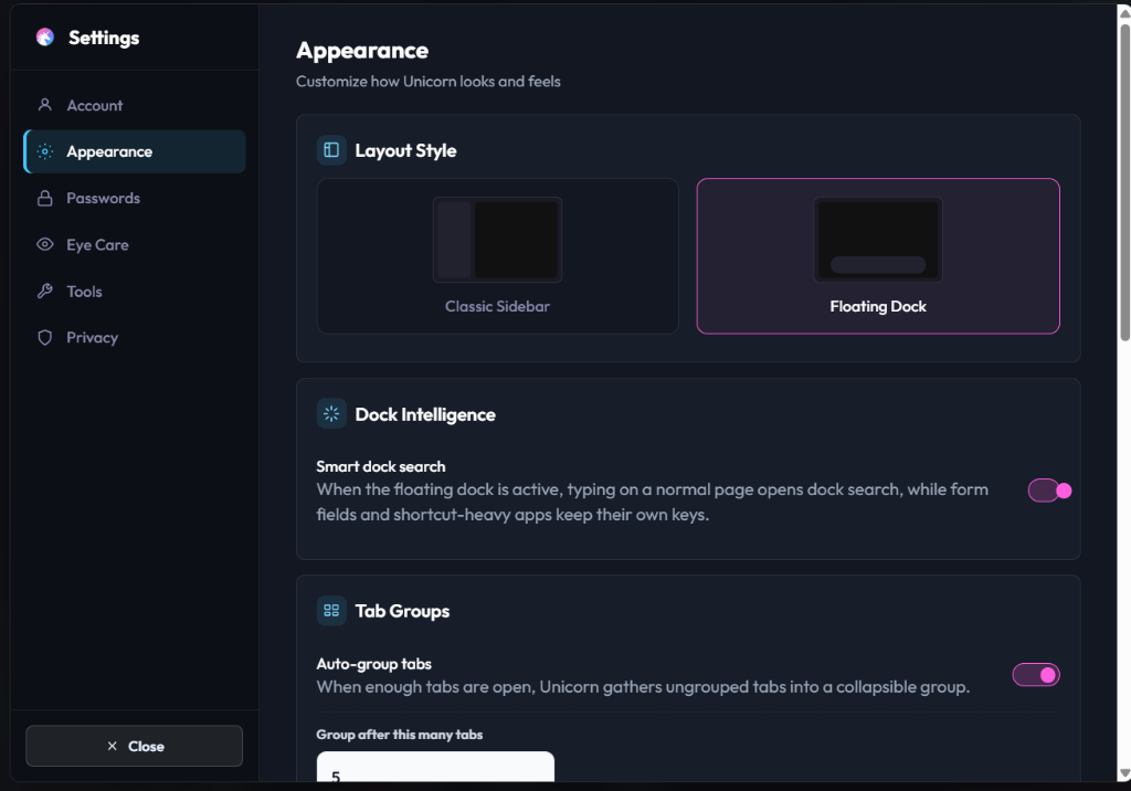 Settings Interface